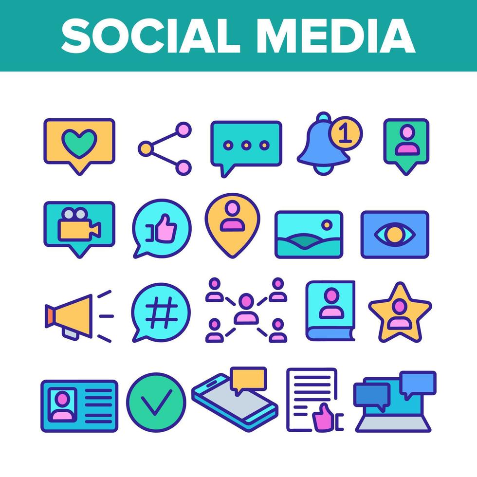 Color Social Media Elements Icons Set Vector