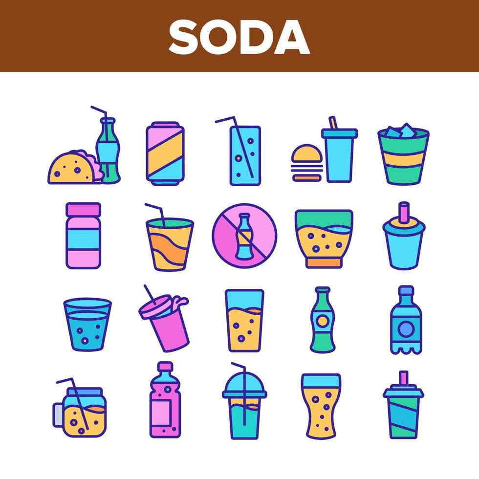 Soda Aqua Beverage Collection Icons Set Vector