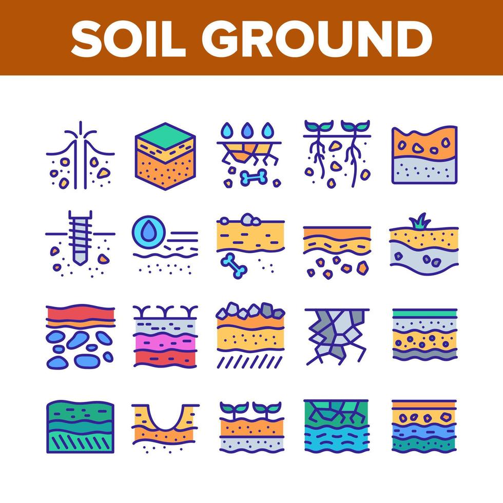 Soil Ground Research Collection Icons Set Vector