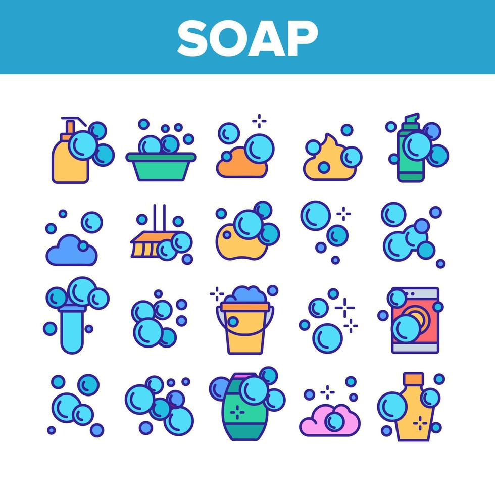 Soap Bubbles And Foam Collection Icons Set Vector
