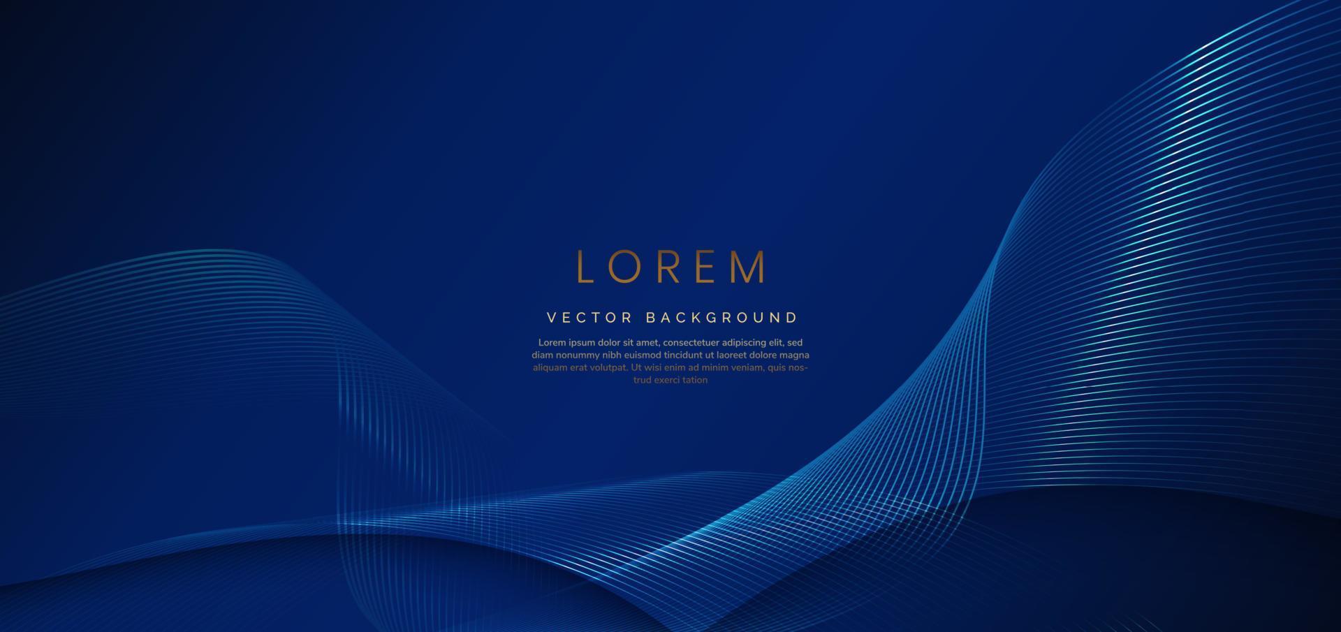 Abstract luxury golden lines curved overlapping on dark blue background. Template premium award design. vector