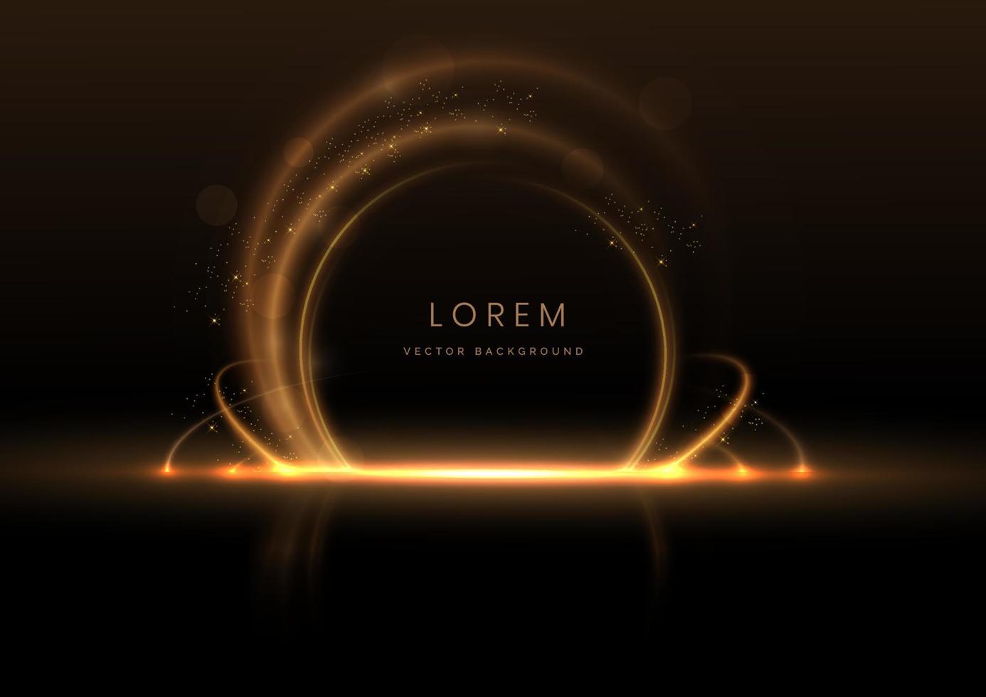 Abstract luxury golden circle glowing lines curved overlapping on black background with lighting effect sparkle. Template premium award design. vector