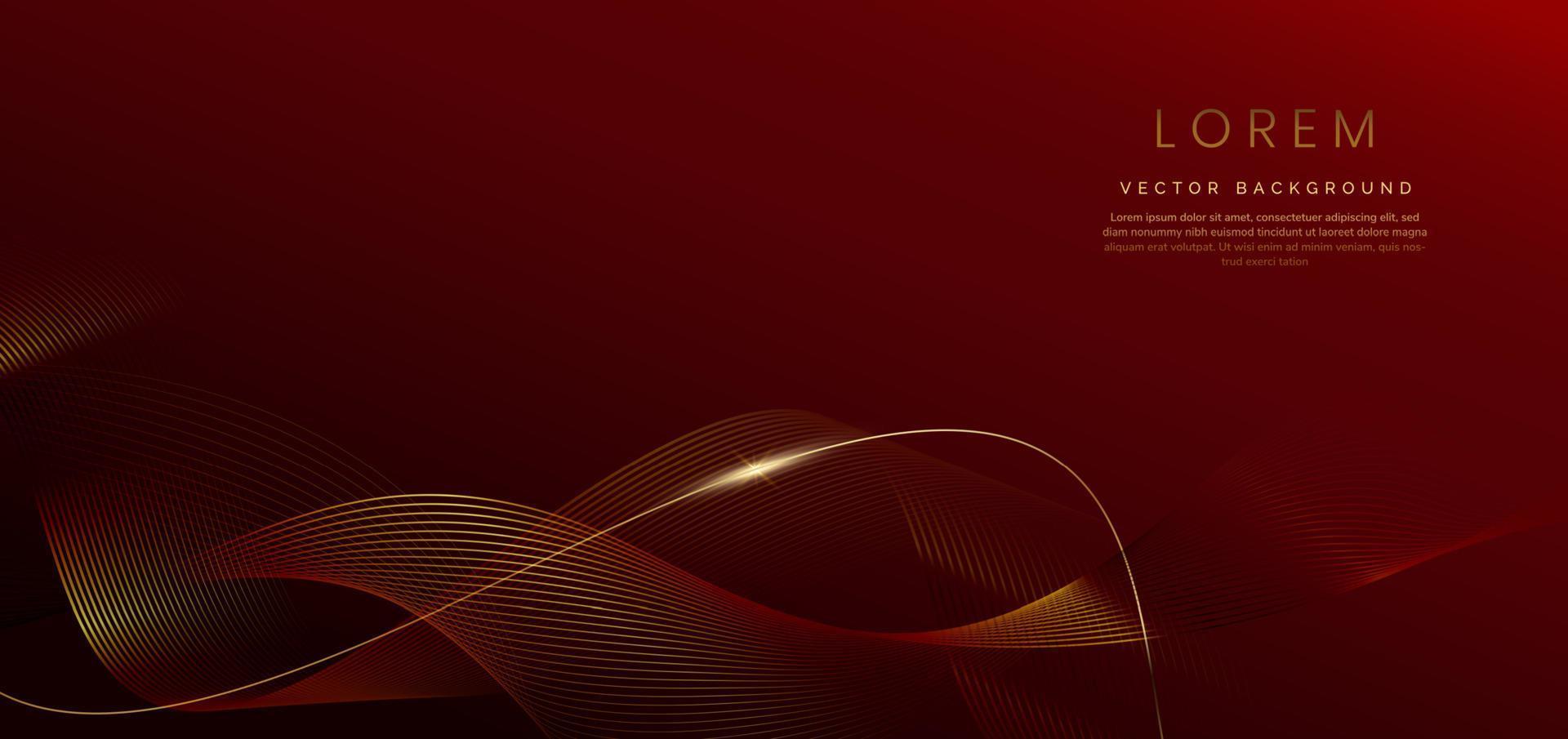 Abstract luxury golden lines curved overlapping on dark red background. Template premium award design. vector