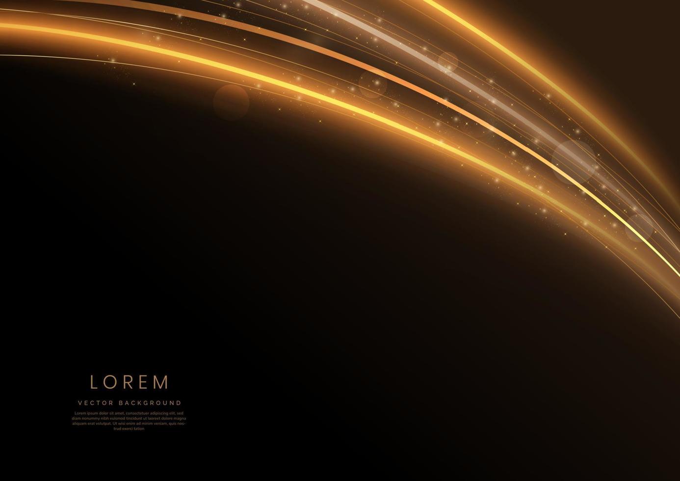 Abstract luxury golden wave lines curved overlapping on black background with lighting effect sparkle. Template premium award design. Vector illustration