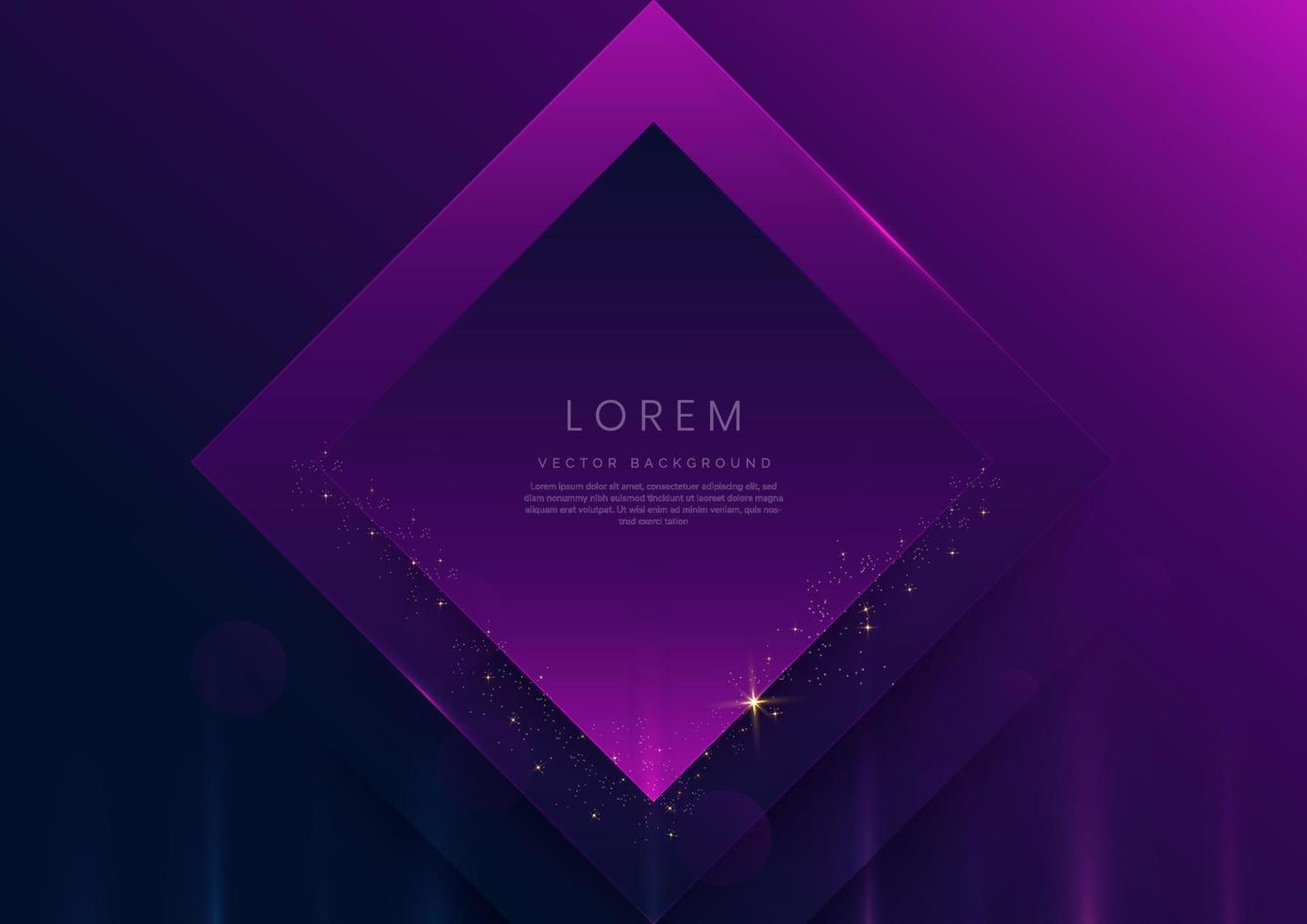 3D square frame on purple and dark blue background with lighting effect and sparkling with copy space for text. Luxury design style. vector