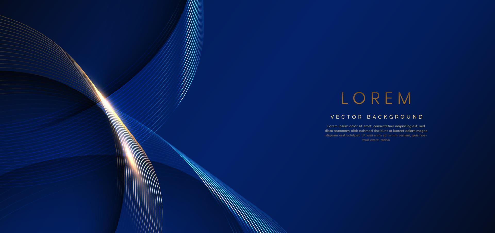 Abstract luxury golden lines curved overlapping on dark blue background. Template premium award design. vector