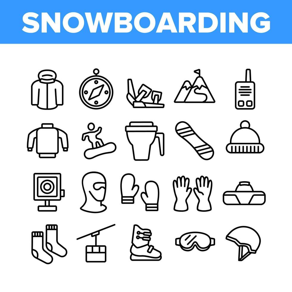 Snowboarding Equipment Collection Icons Set Vector