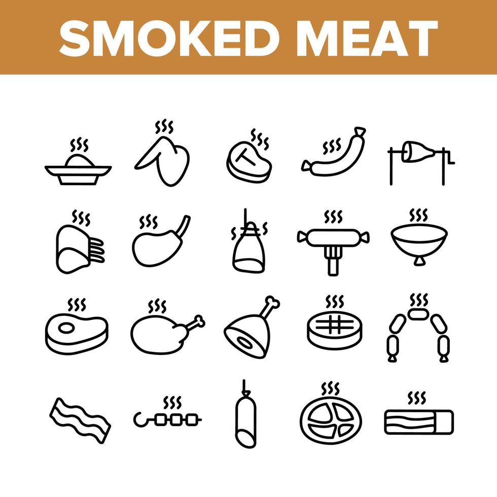 Smoked Meat Barbecue Collection Icons Set Vector