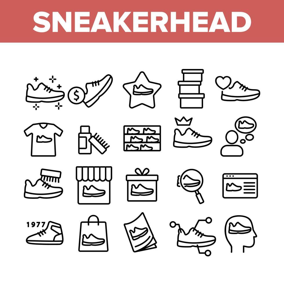 Sneakerhead Footwear Collection Icons Set Vector