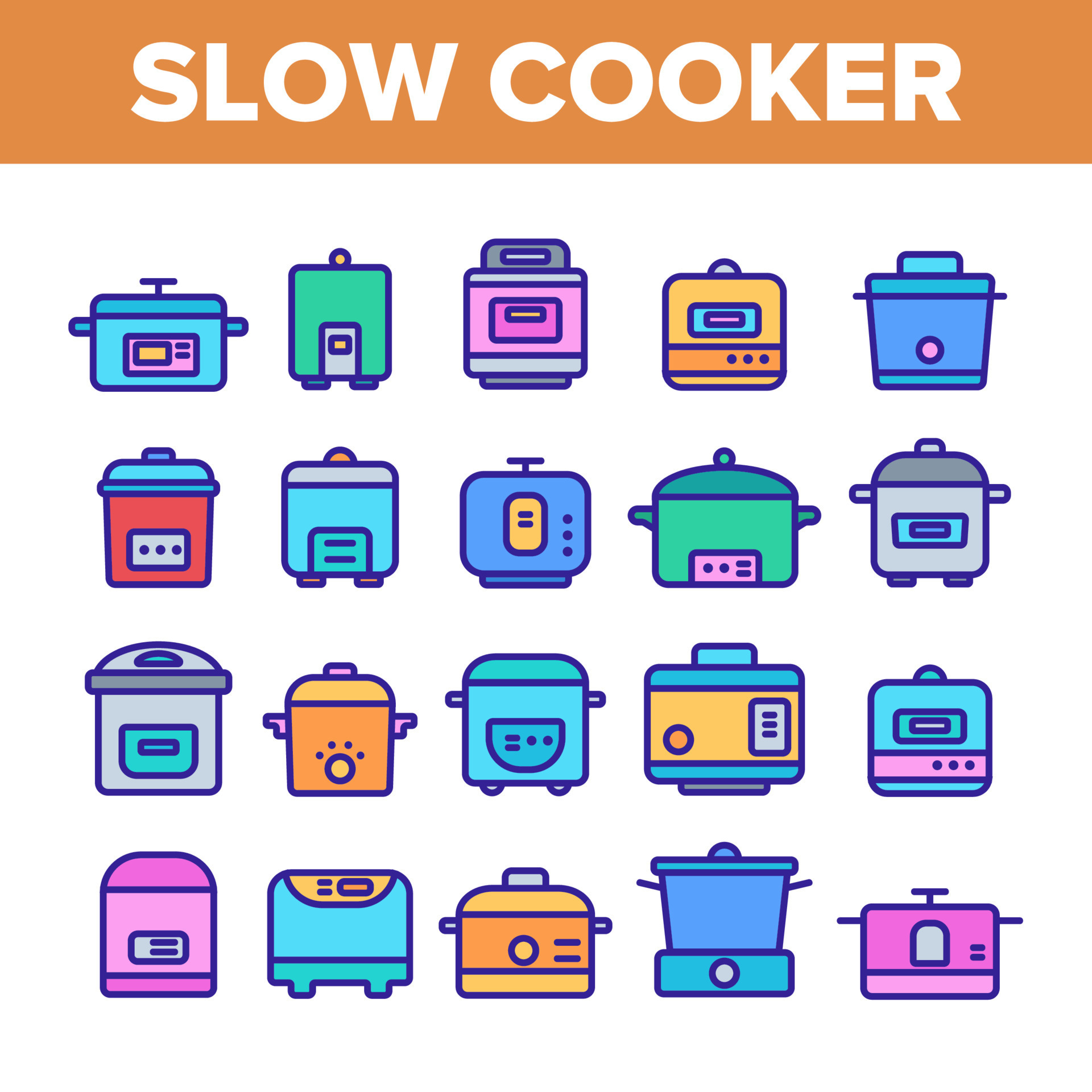Slow Cooker Elements Collection Vector Icons Set 9683422 Vector Art at