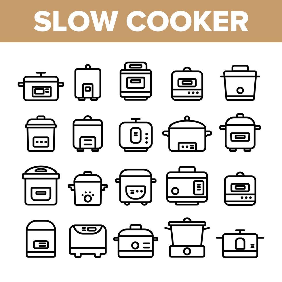 Slow Cooker Elements Collection Vector Icons Set