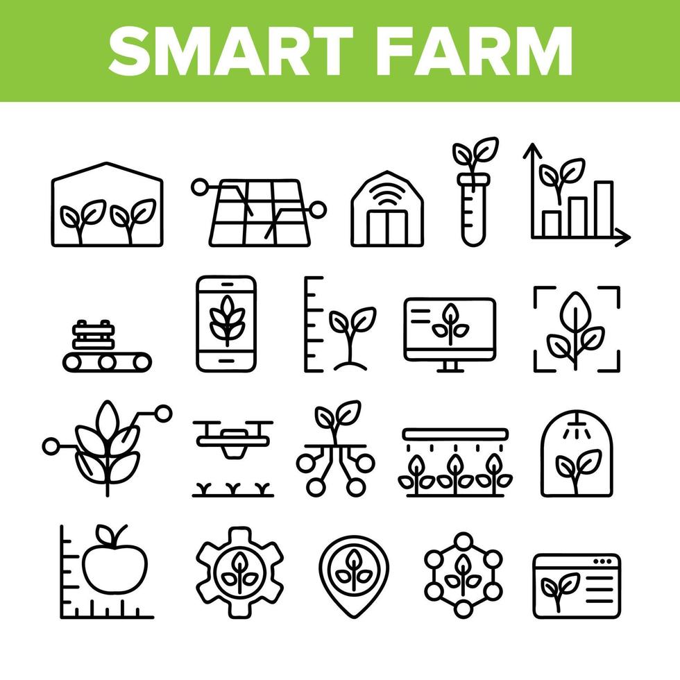 Collection Smart Farm Elements Icons Set Vector