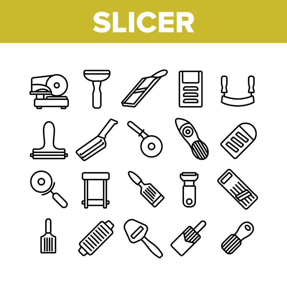 Slicer Kitchenware Collection Icons Set Vector