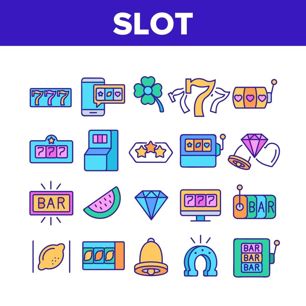 Slot Casino Machine Collection Icons Set Vector