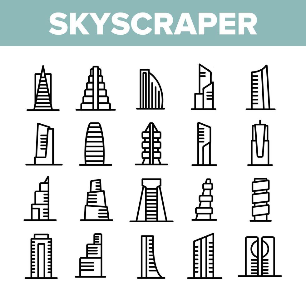 Skyscraper Building Collection Icons Set Vector