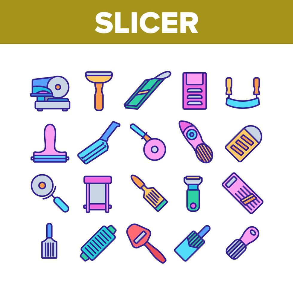 Slicer Kitchenware Collection Icons Set Vector