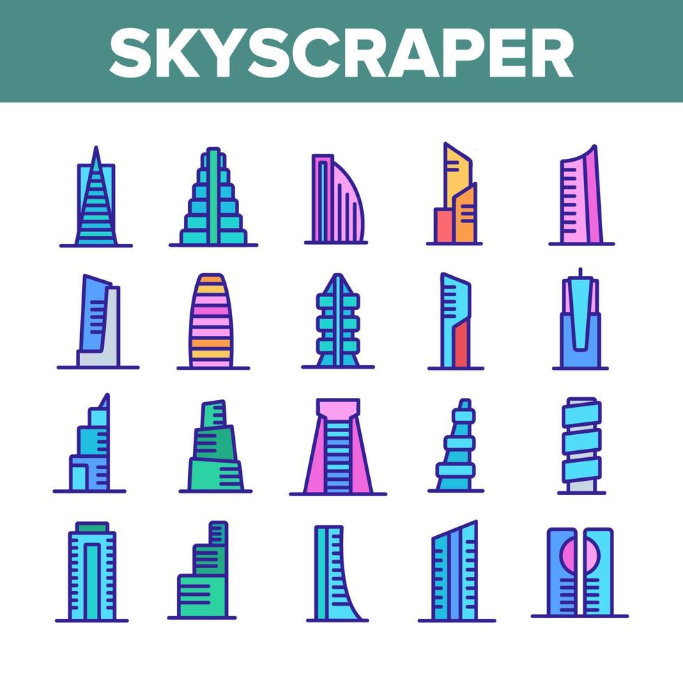 Skyscraper Building Collection Icons Set Vector