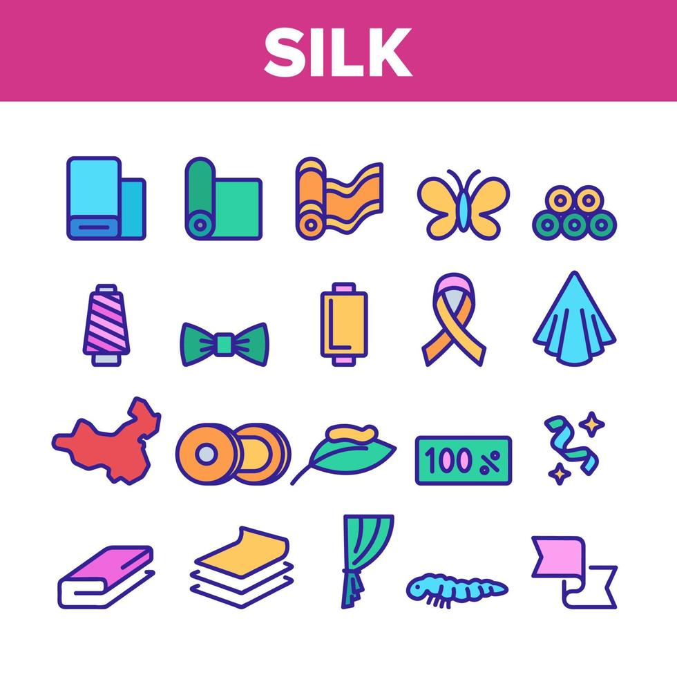 Silk Collection Fabric Elements Icons Set Vector