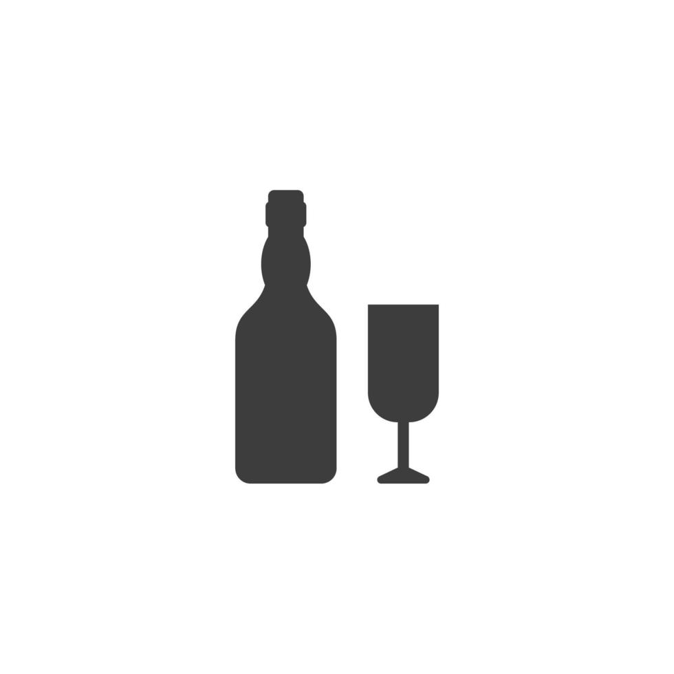 el signo vectorial de la botella de vino con el símbolo de la copa de vino está aislado en un fondo blanco. botella de vino con color de icono de copa de vino editable. vector