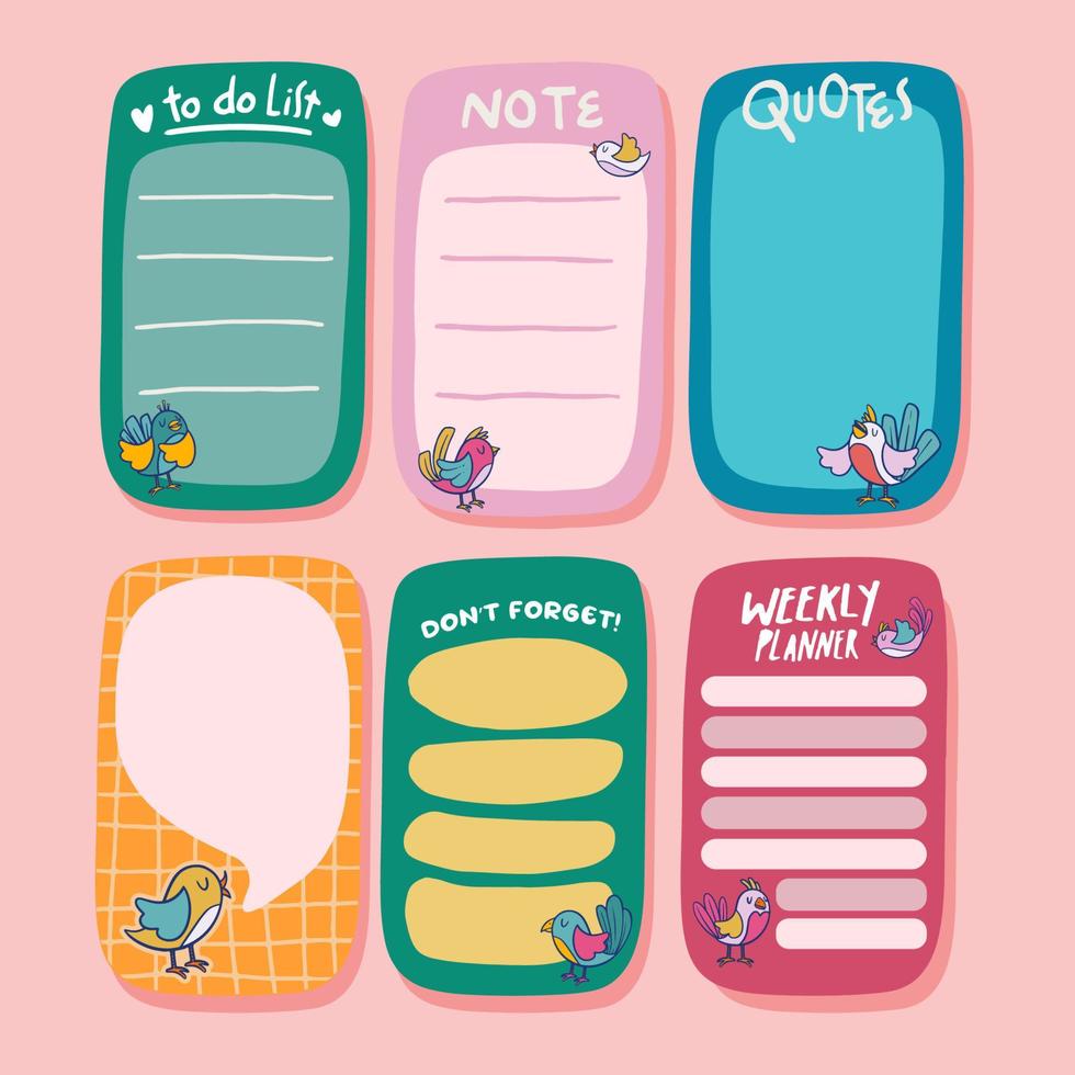 Cute Doodle Bird Journal Table vector