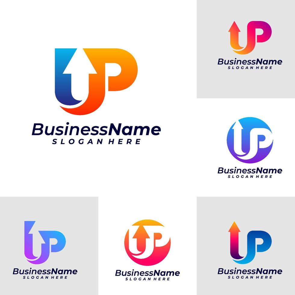 Set of Letter UP Logo Design Template. Initial UP logo concept vector. Creative Icon Symbol vector