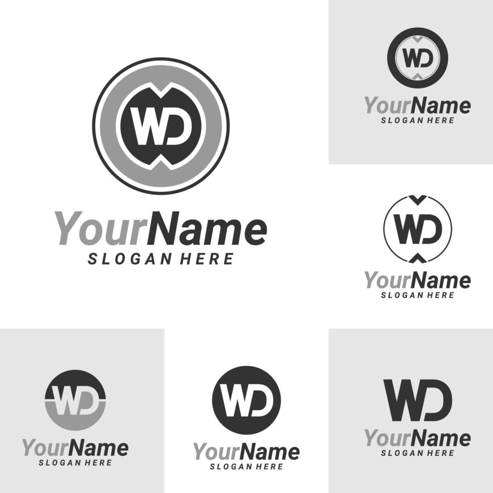 conjunto de plantilla de diseño de logotipo de letra wd. vector de concepto de logotipo wd inicial. símbolo de icono creativo