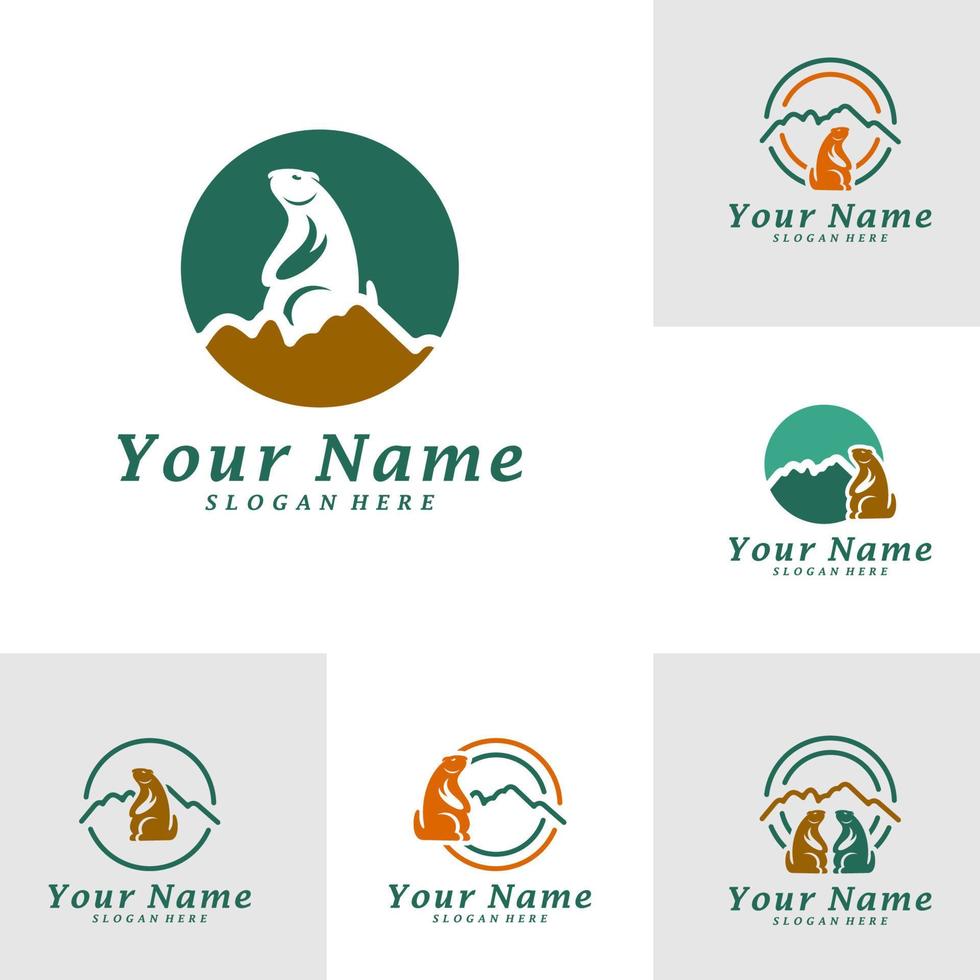 Set of Guinea pig with Mountain Logo Design Template. Mountain with guinea pig logo concept vector. Creative Icon Symbol vector