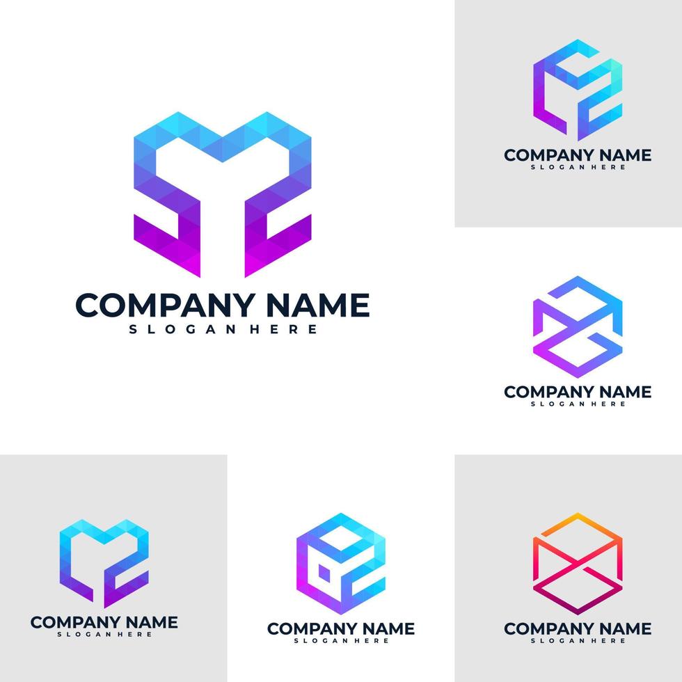 Set of M2 Logo Design Template. Initial MZ logo concept vector. Creative Icon Symbol vector