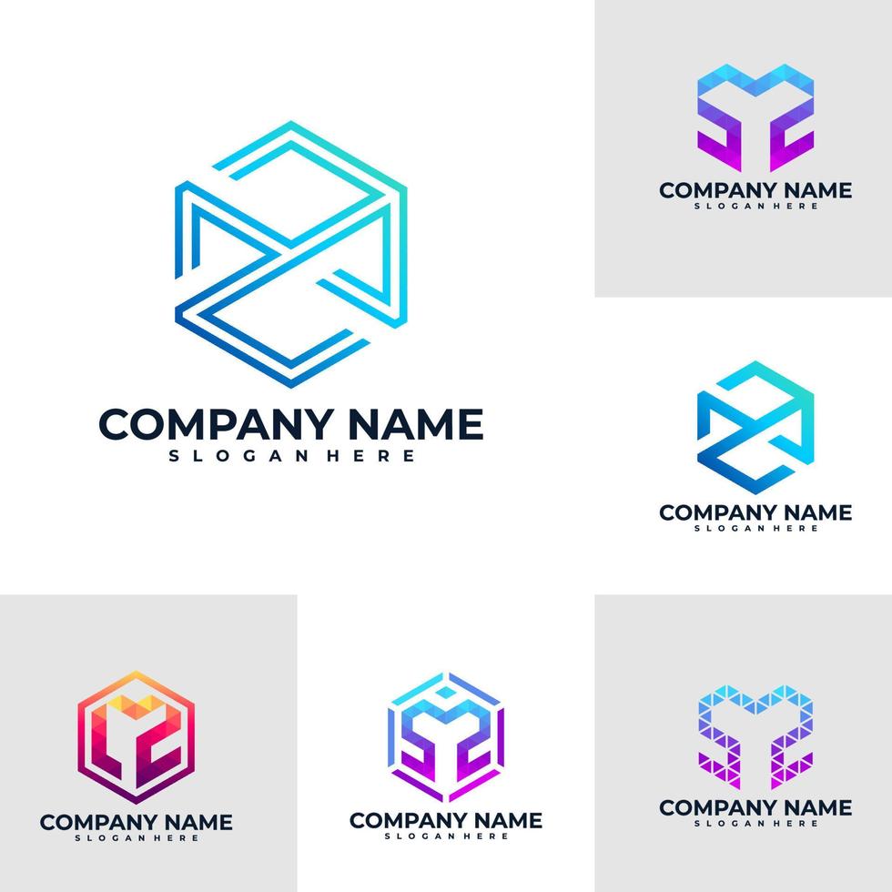 conjunto de plantilla de diseño de logotipo m2. vector de concepto de logotipo mz inicial. símbolo de icono creativo