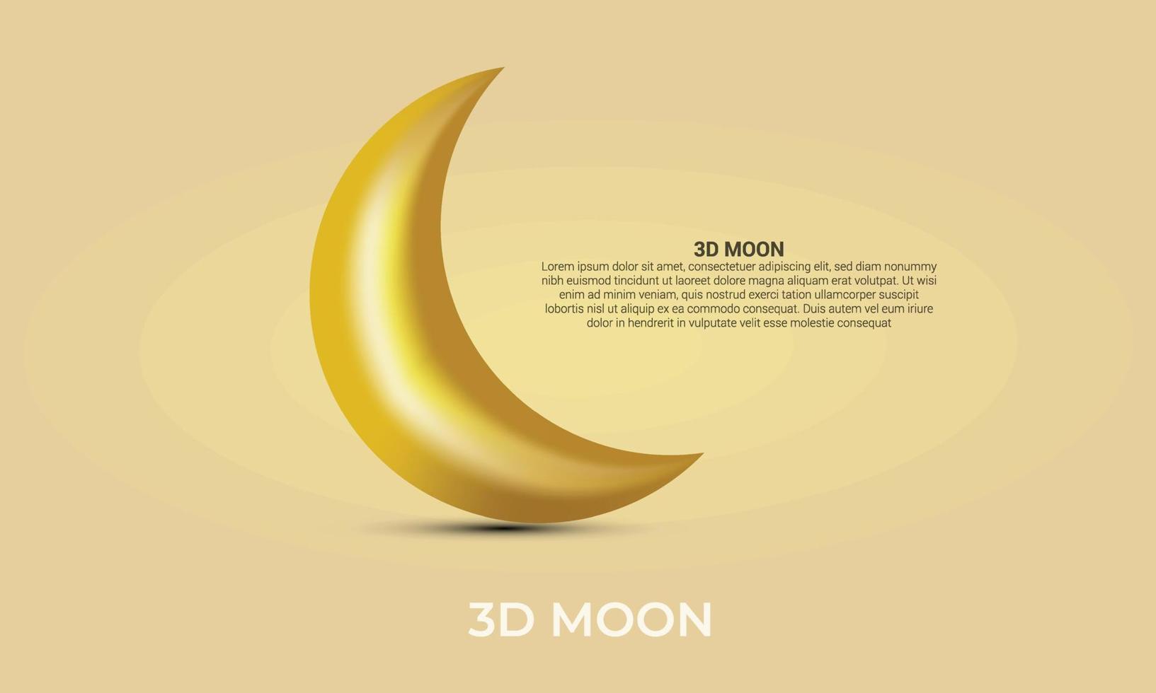 Crescent moon, golden stars and white clouds 3d style isolated on blue background. vector