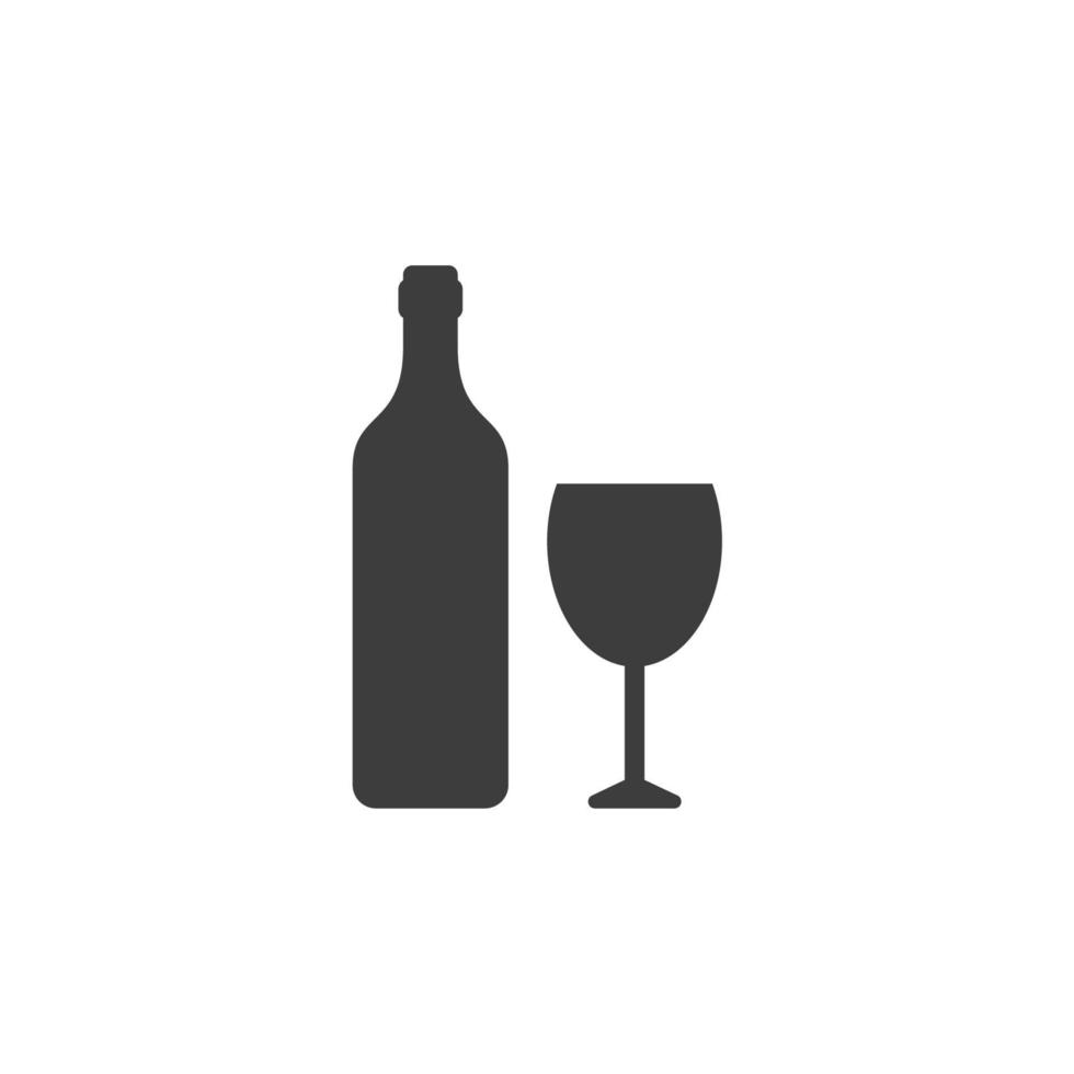 el signo vectorial de la botella de vino con el símbolo de la copa de vino está aislado en un fondo blanco. botella de vino con color de icono de copa de vino editable. vector