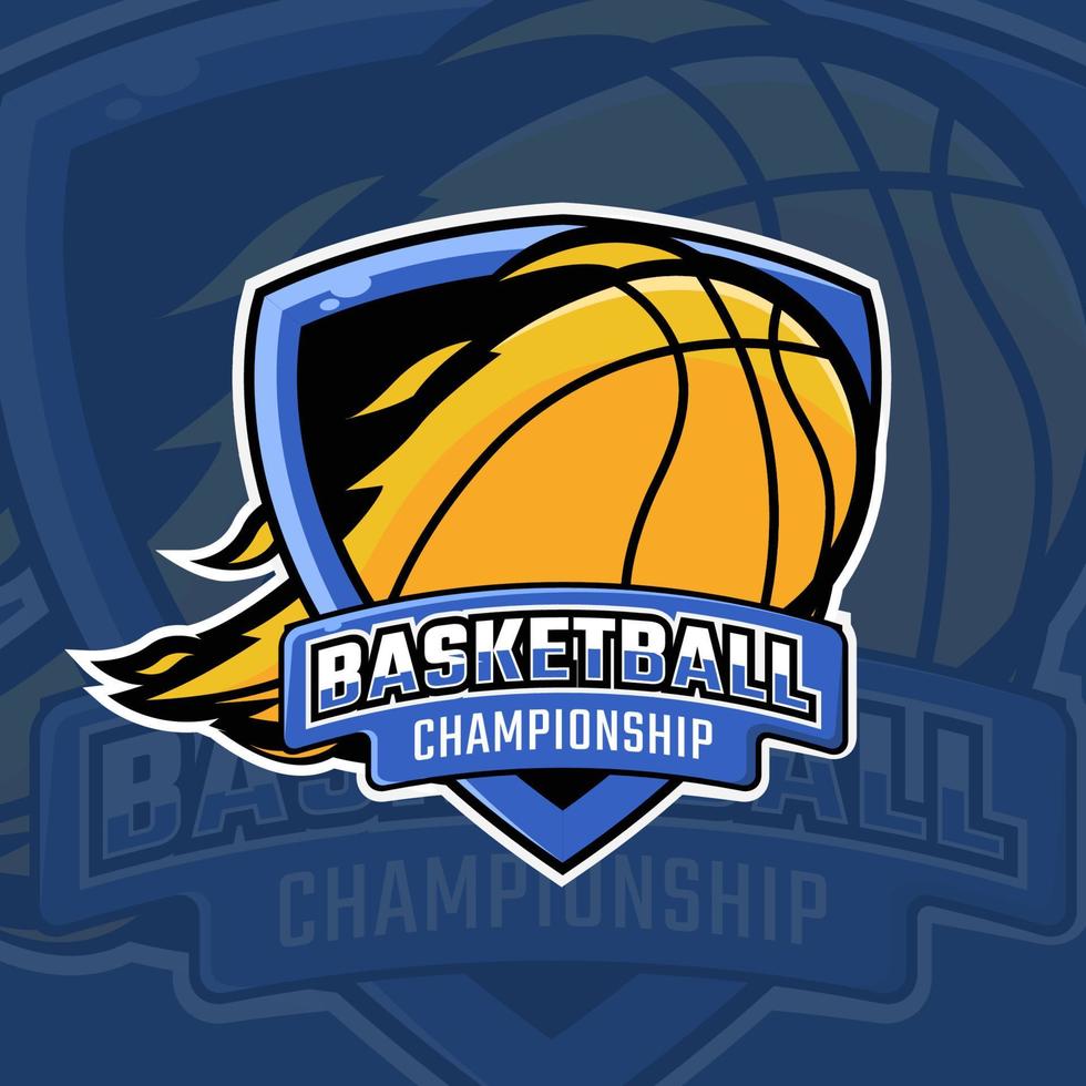 logotipo deportivo de baloncesto con escudo vector