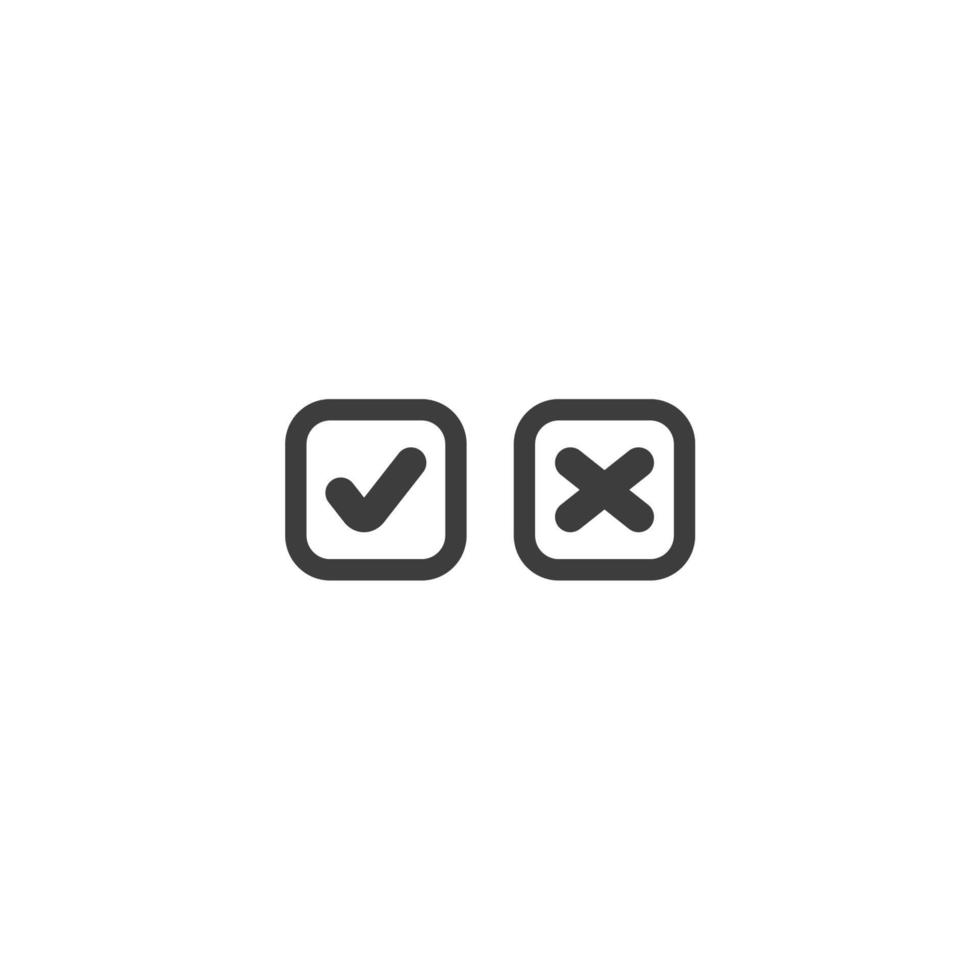 el signo vectorial de la marca de verificación y el símbolo cruzado está aislado en un fondo blanco. marca de verificación y color de icono de cruz editable. vector