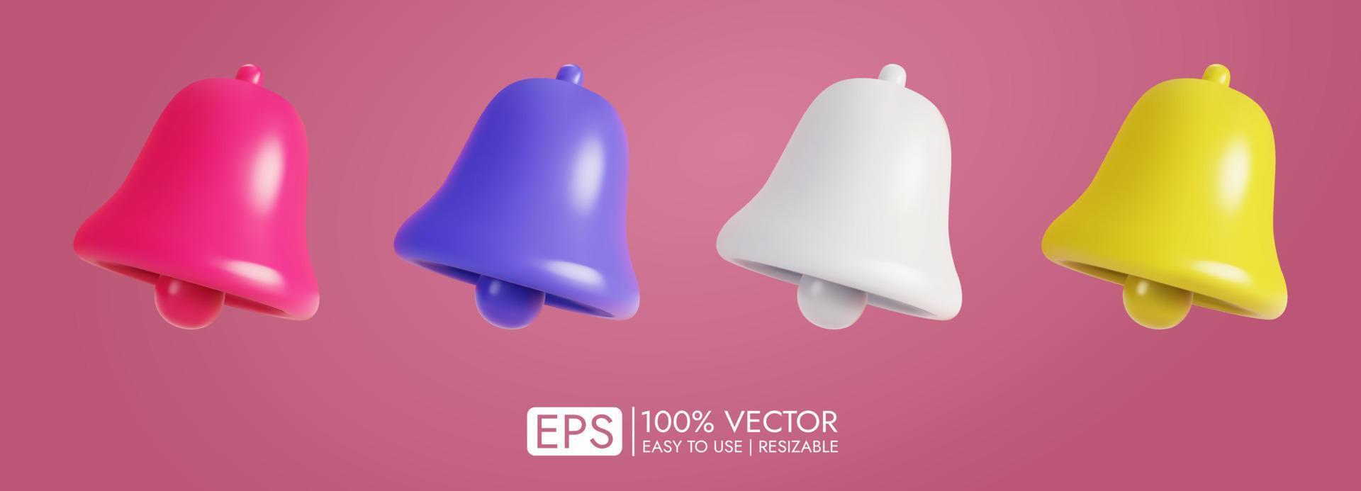 conjunto de vector de campana 3d realista sobre fondo vacío, representación de forma vectorial para diseño de notificación