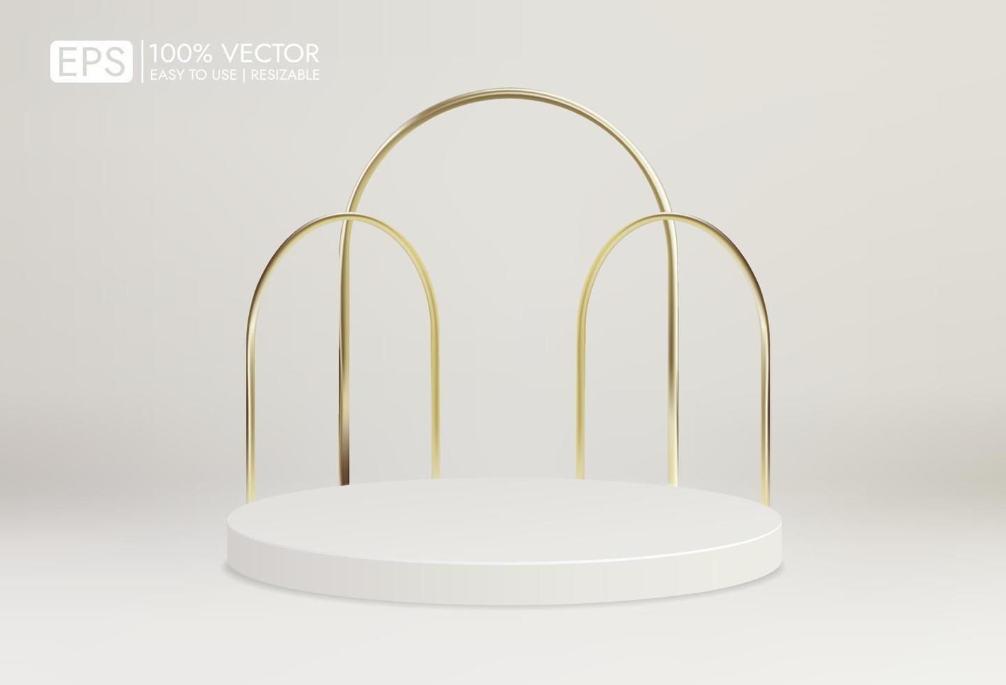 Realistic podium with gold bars for minimal scene product display. vector rendering on bright background. minimal studio room scene