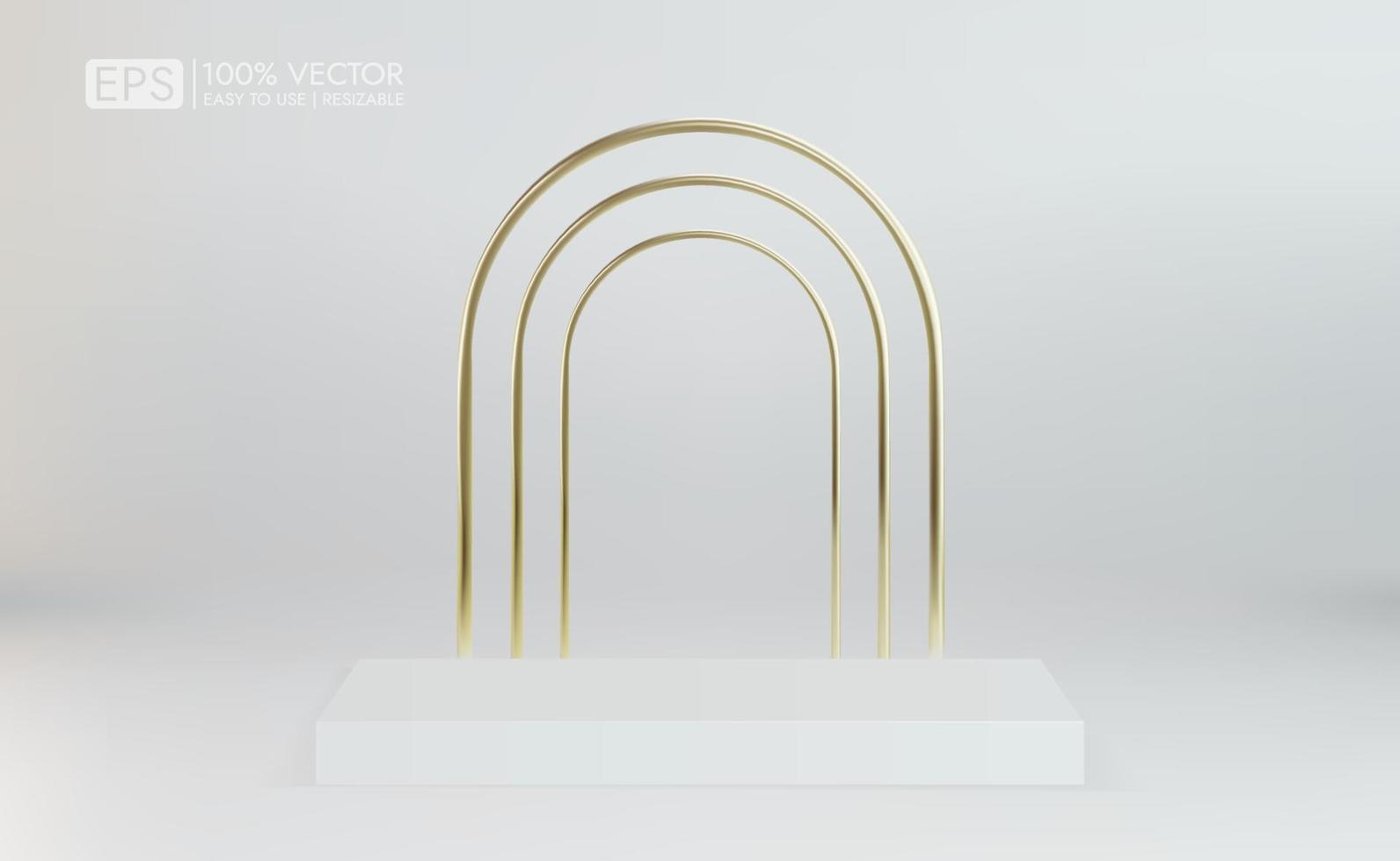 Square podium with gold bars for minimal scene product display. vector rendering on bright background. minimal studio room scene