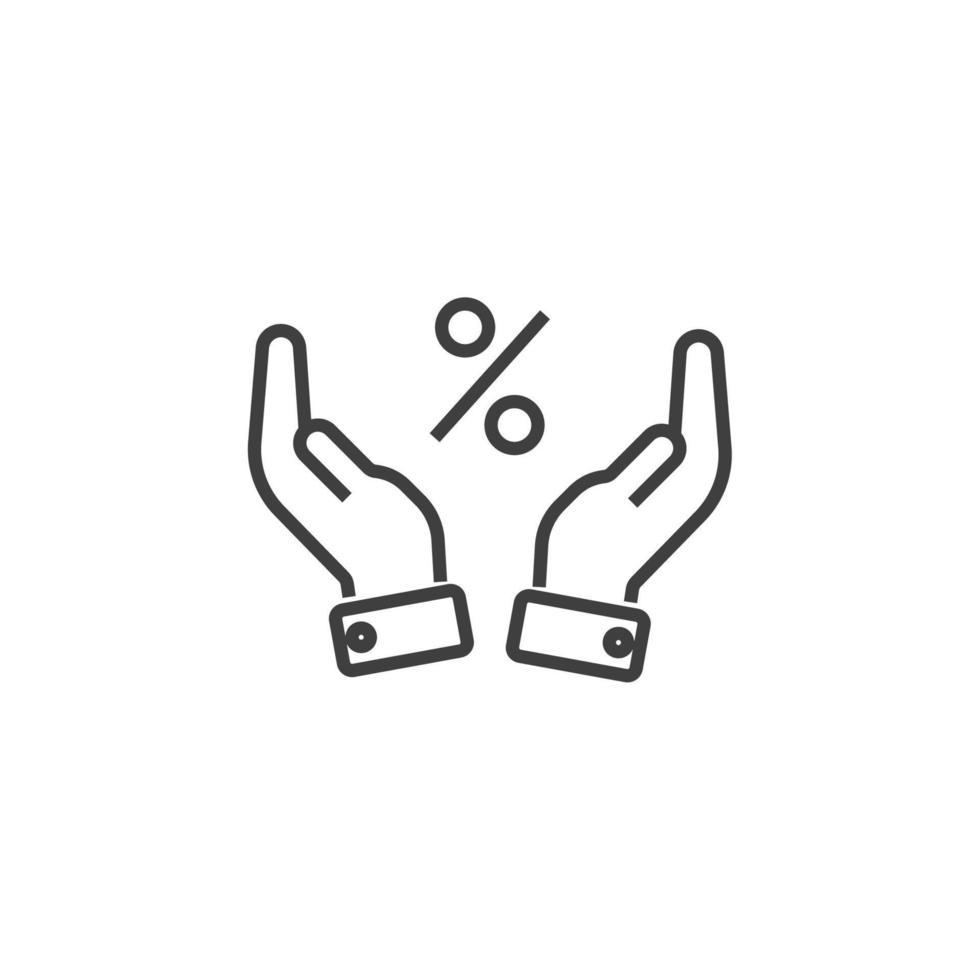 Vector sign of the Percentage on hand symbol is isolated on a white background. Percentage on hand icon color editable.