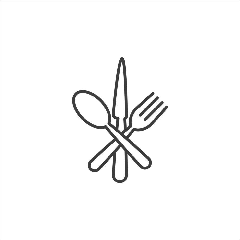 Vector sign of the Spoon, fork and knife symbol is isolated on a white background. Spoon, fork and knife icon color editable.