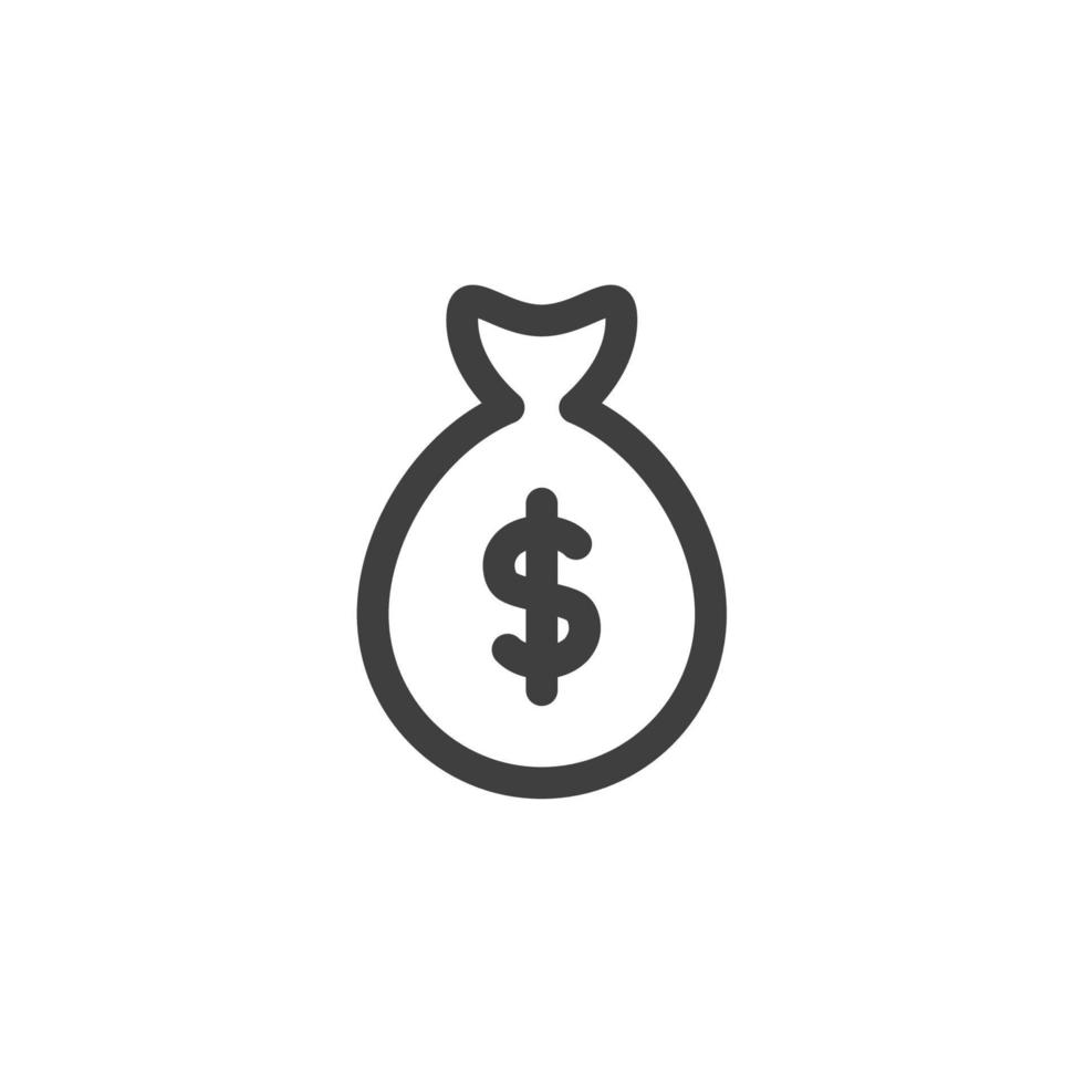 el signo vectorial del símbolo de la bolsa de dinero está aislado en un fondo blanco. color del icono de la bolsa de dinero editable. vector