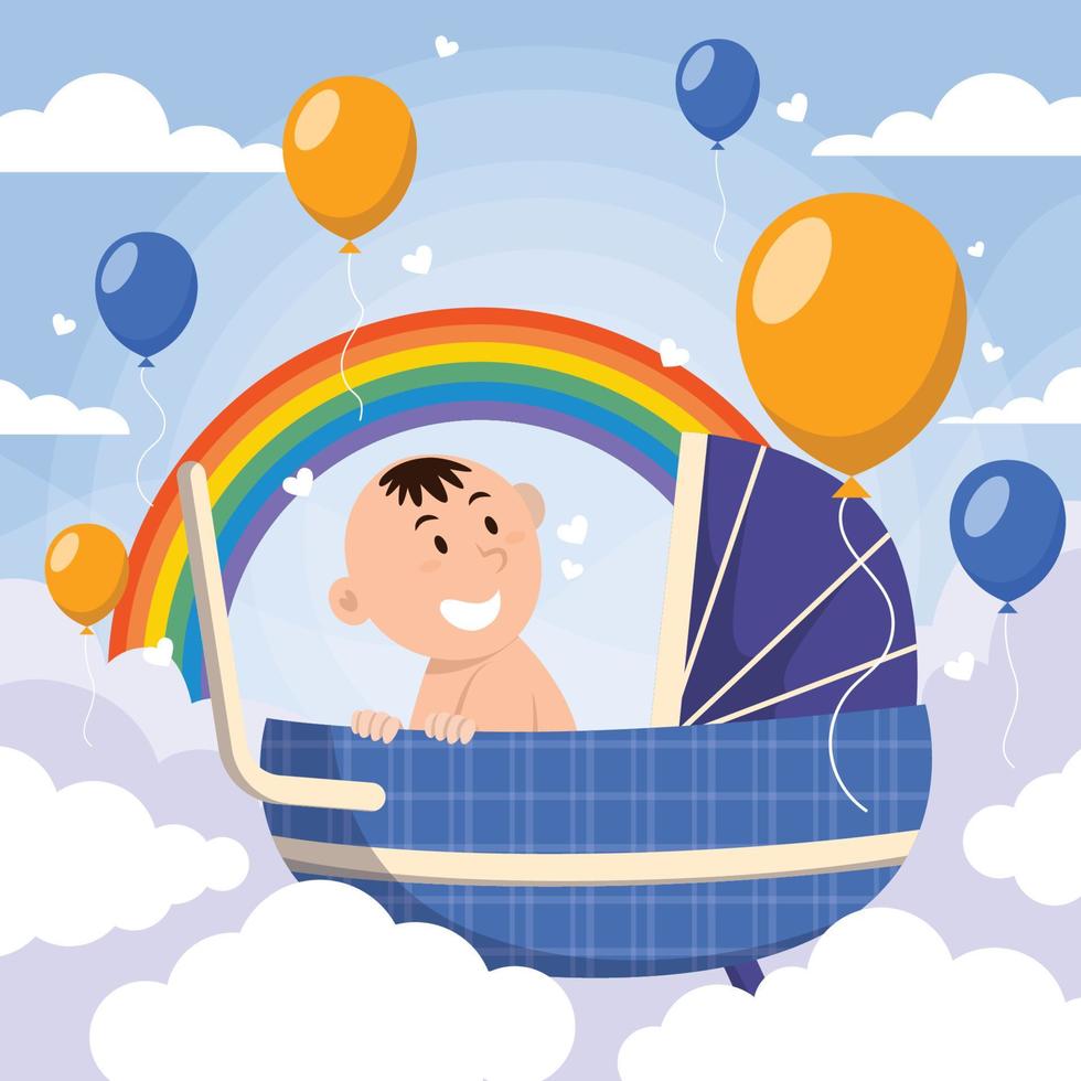 Born Day Baby Boy And The Balloon vector