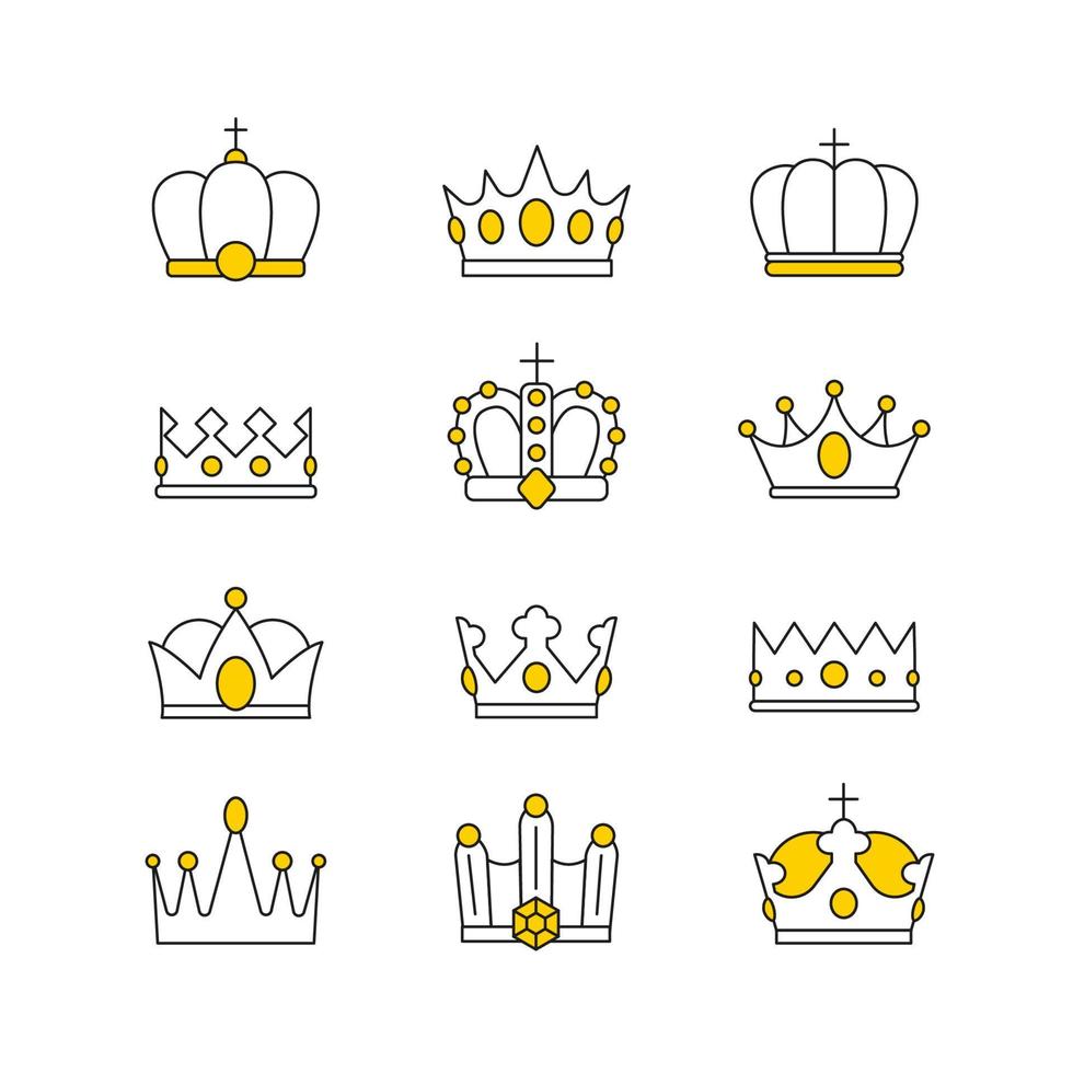 Set of Crown Line Art Icon vector