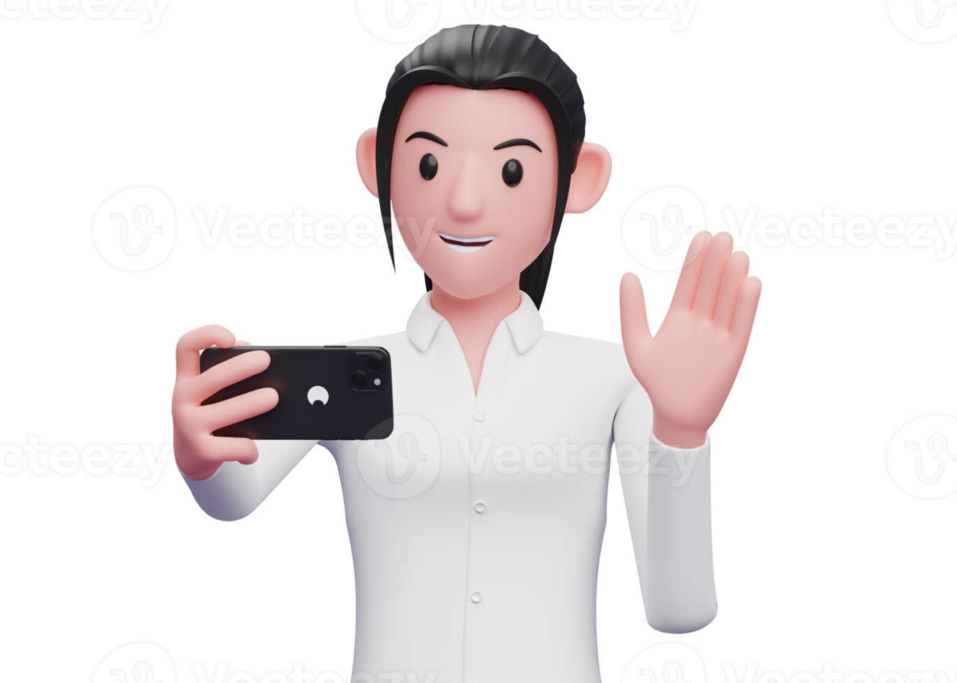 Portrait sweet girl making a video call with a phone, 3d render close up girl character png