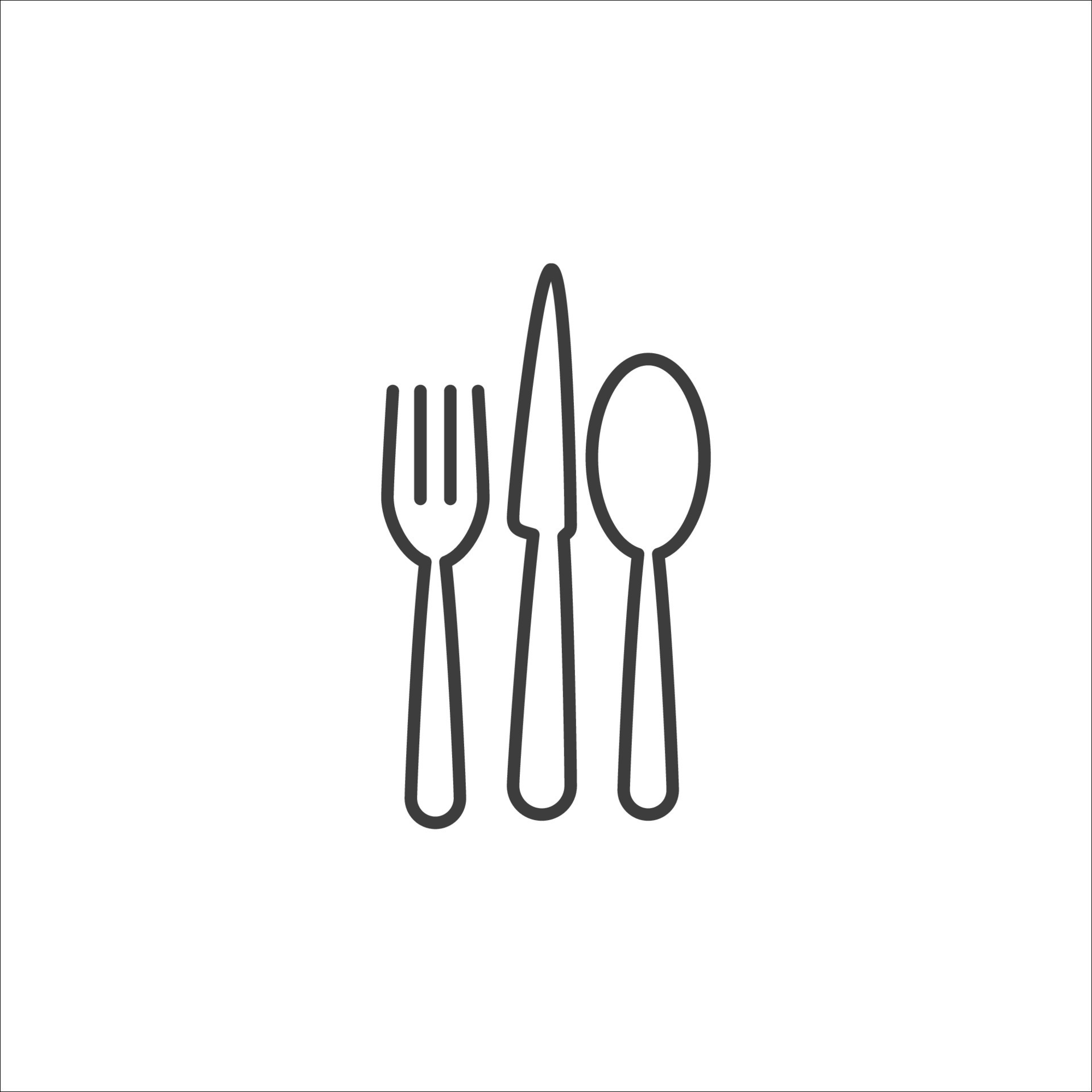 Vector sign of the Spoon, fork and knife symbol is isolated on a white