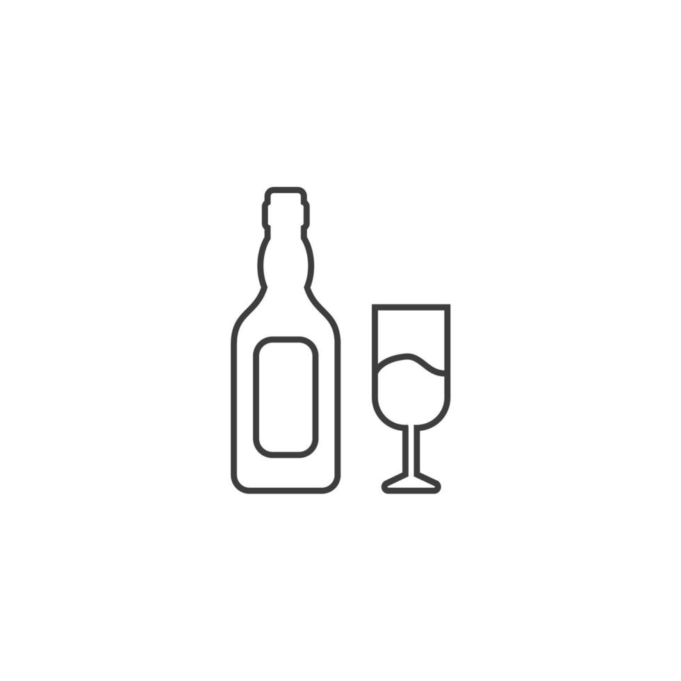 el signo vectorial de la botella de vino con el símbolo de la copa de vino está aislado en un fondo blanco. botella de vino con color de icono de copa de vino editable. vector