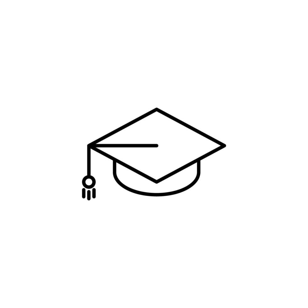 el signo vectorial del símbolo de la tapa de posgrado está aislado en un fondo blanco. color de icono de gorra graduada editable. vector