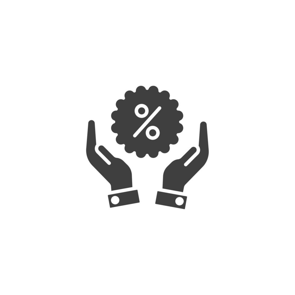 el signo vectorial del porcentaje en el símbolo de la mano está aislado en un fondo blanco. porcentaje en el color del icono de la mano editable. vector