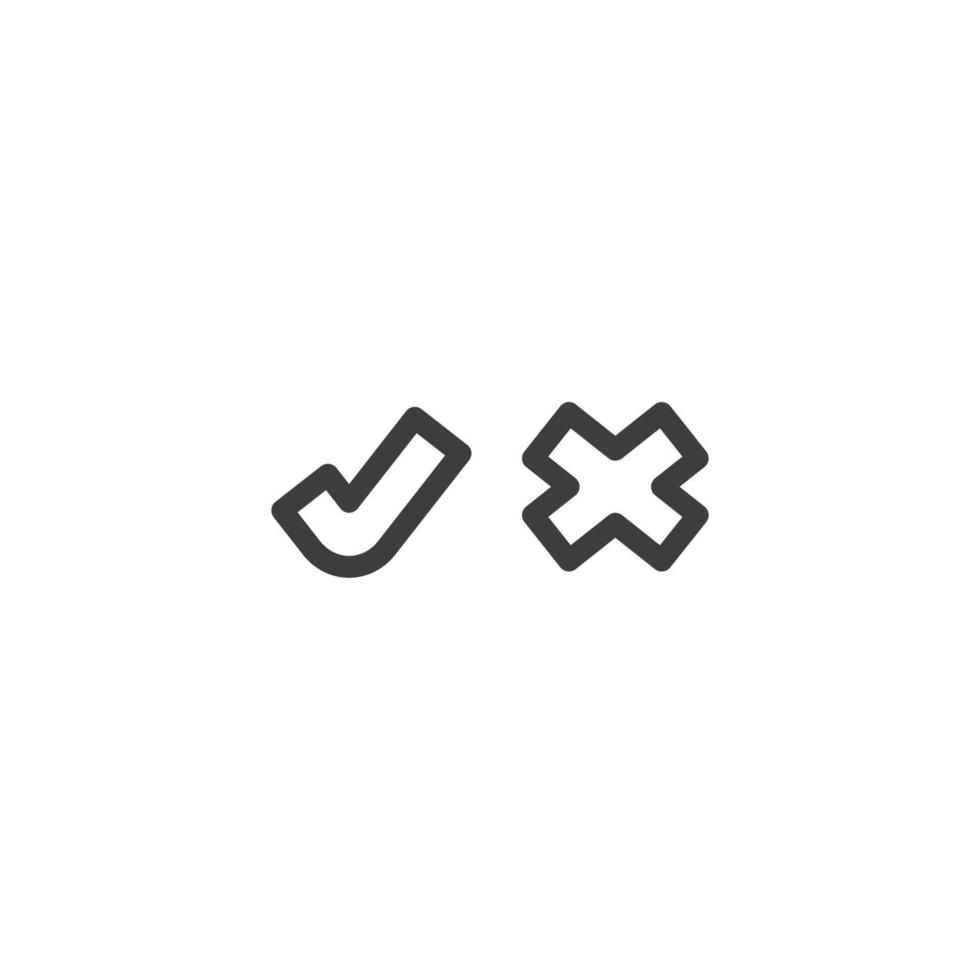 Vector sign of the check mark and cross symbol is isolated on a white background. check mark and cross icon color editable.