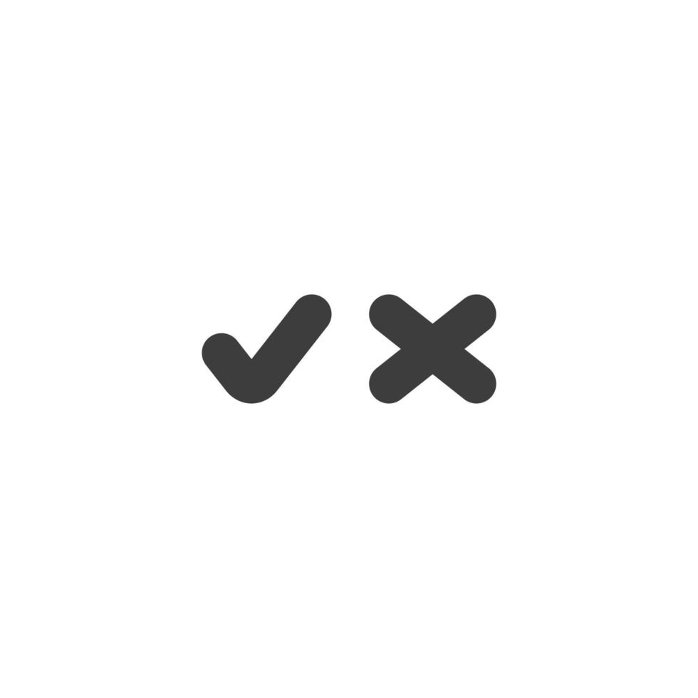 Vector sign of the check mark and cross symbol is isolated on a white background. check mark and cross icon color editable.