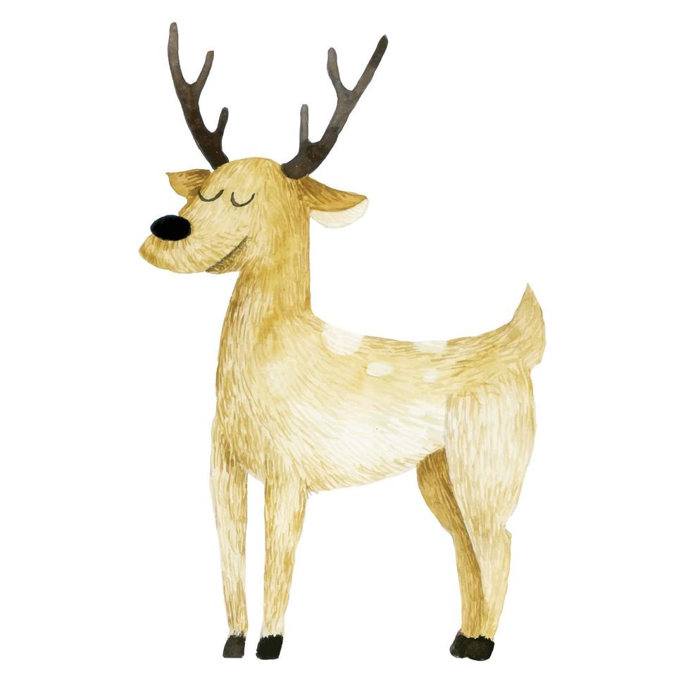 watercolor drawing. cute forest deer character. isolated on white background brown deer. drawing for children vector