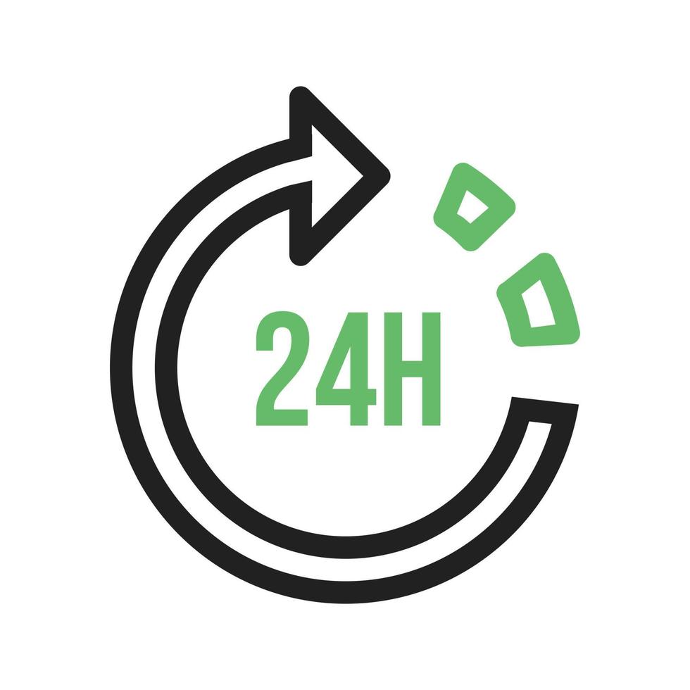 línea de servicio de 24 horas icono verde y negro vector